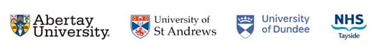 Logos for Abertay, St Andrews University, University of Dundee and NHS Tayside